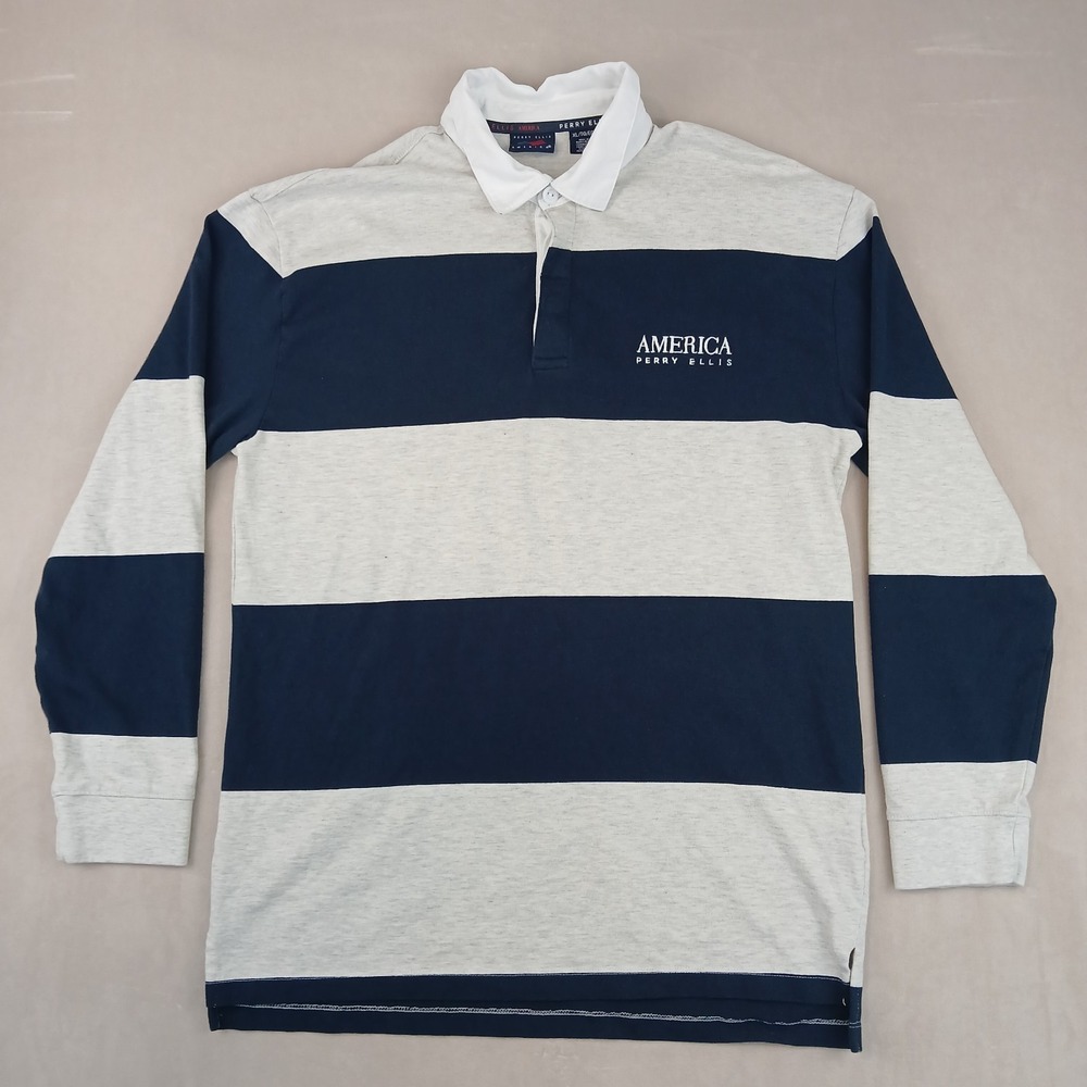 VTG Perry Ellis America XL Mens Shirt Polo Rugby 21x30 **Fits‎ A Small ** 90s
